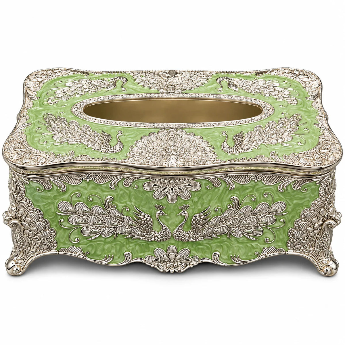 Green Peacock Decorative Tissue Box Holder