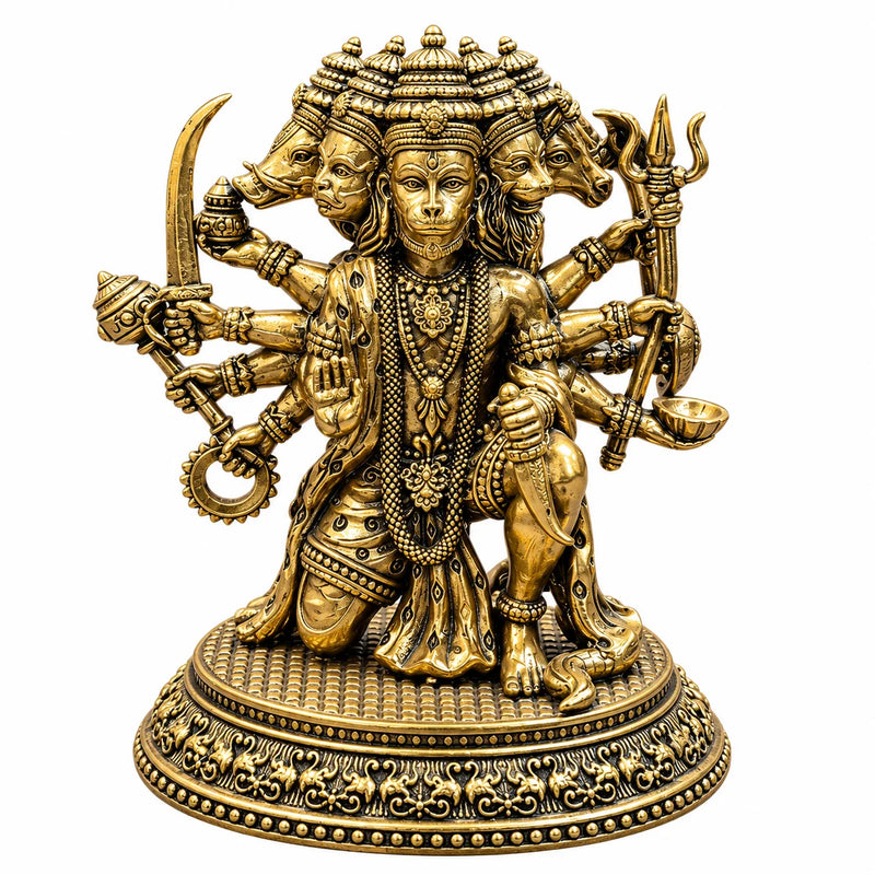 Antique Gold Panchmukhi Hanuman Ji Decorative Statue