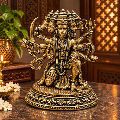 Antique Gold Panchmukhi Hanuman Ji Decorative Statue