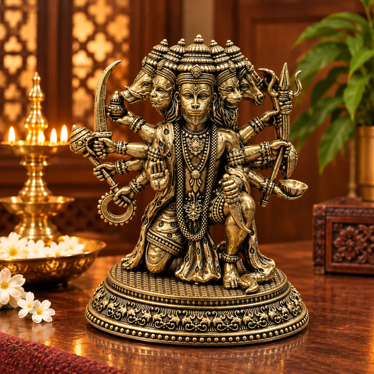 Antique Gold Panchmukhi Hanuman Ji Decorative Statue