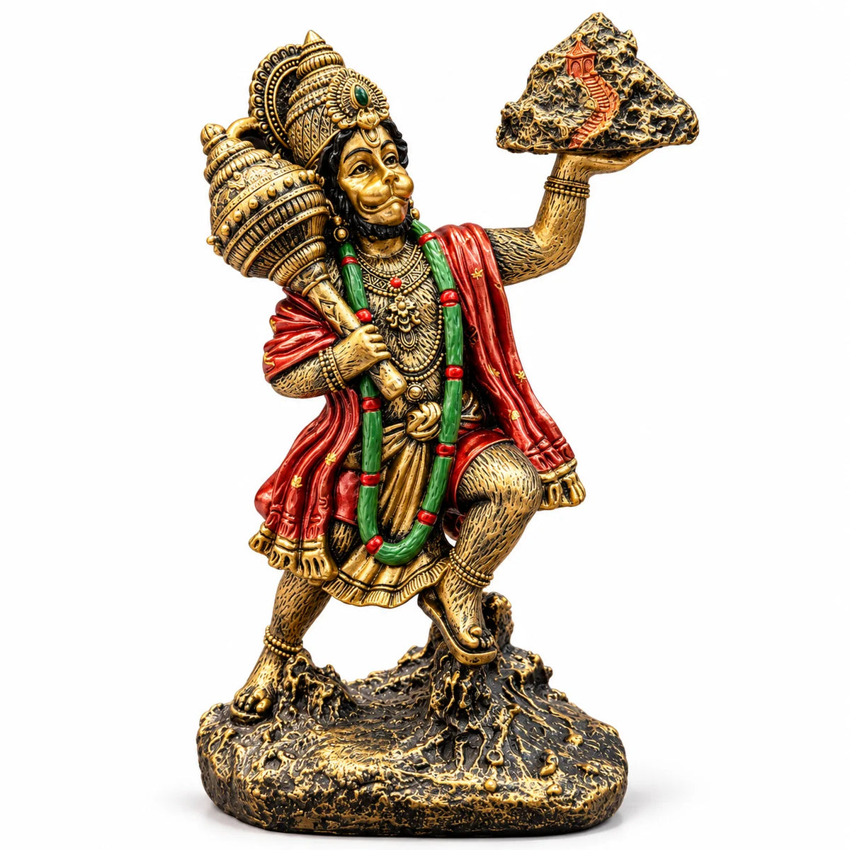 Premium Antique Hanuman Statue Holding Sanjeevani Mountain
