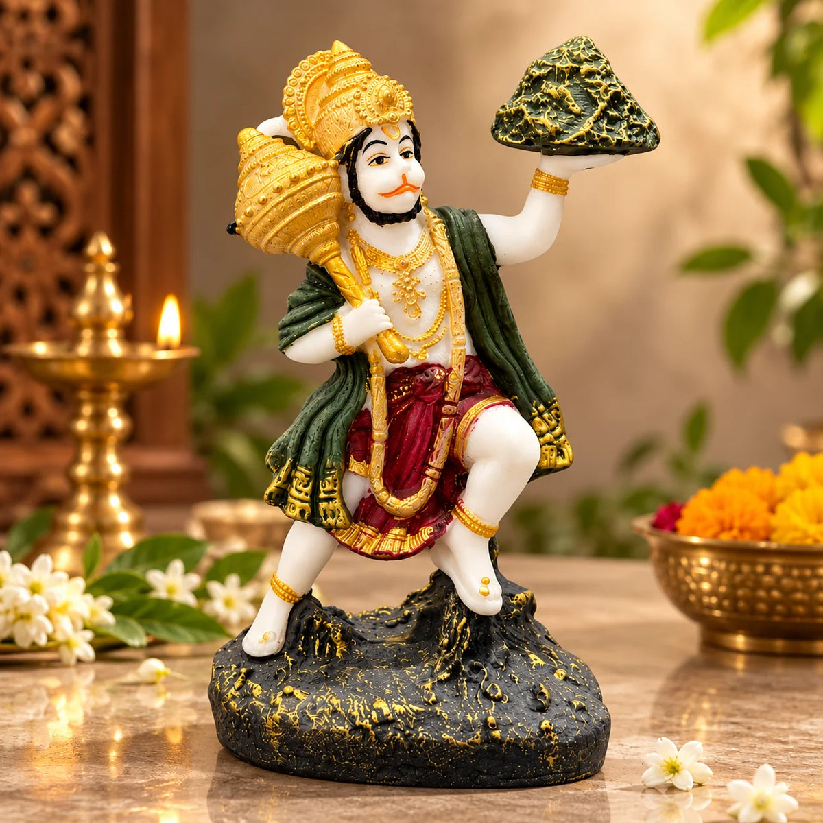 Lord Hanuman Statue | Traditional Hanuman Ji Idol with Sanjeevani Mountain