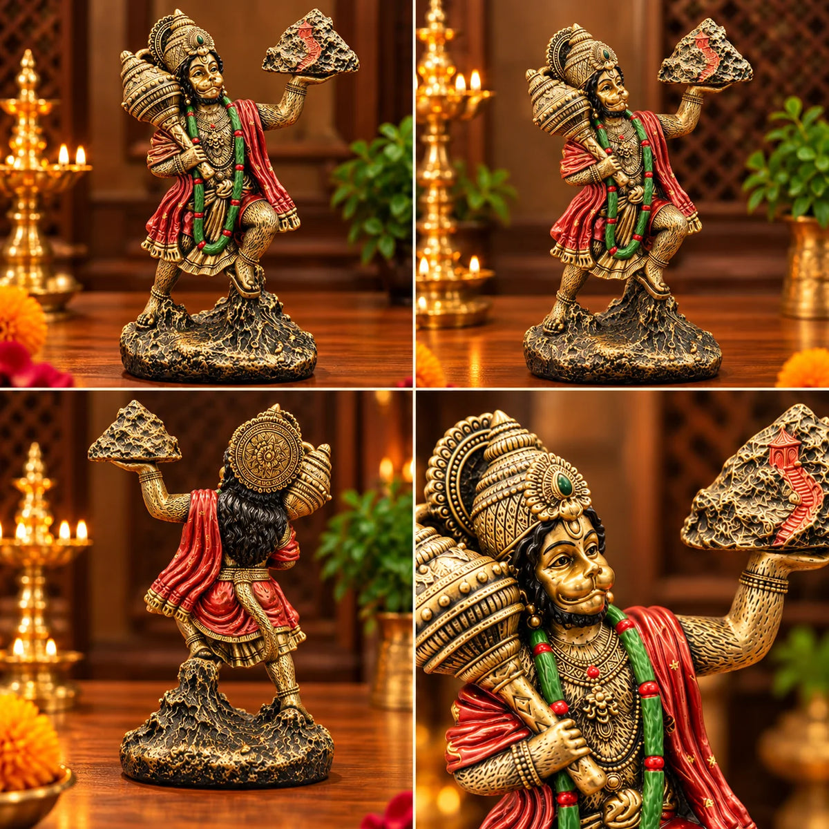 Premium Antique Hanuman Statue Holding Sanjeevani Mountain