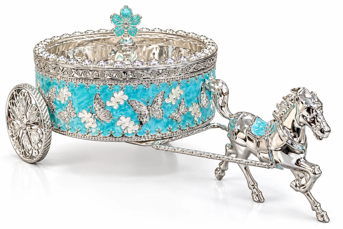 Blue Horse Carriage Decorative Jewellery Box with Silver Finish