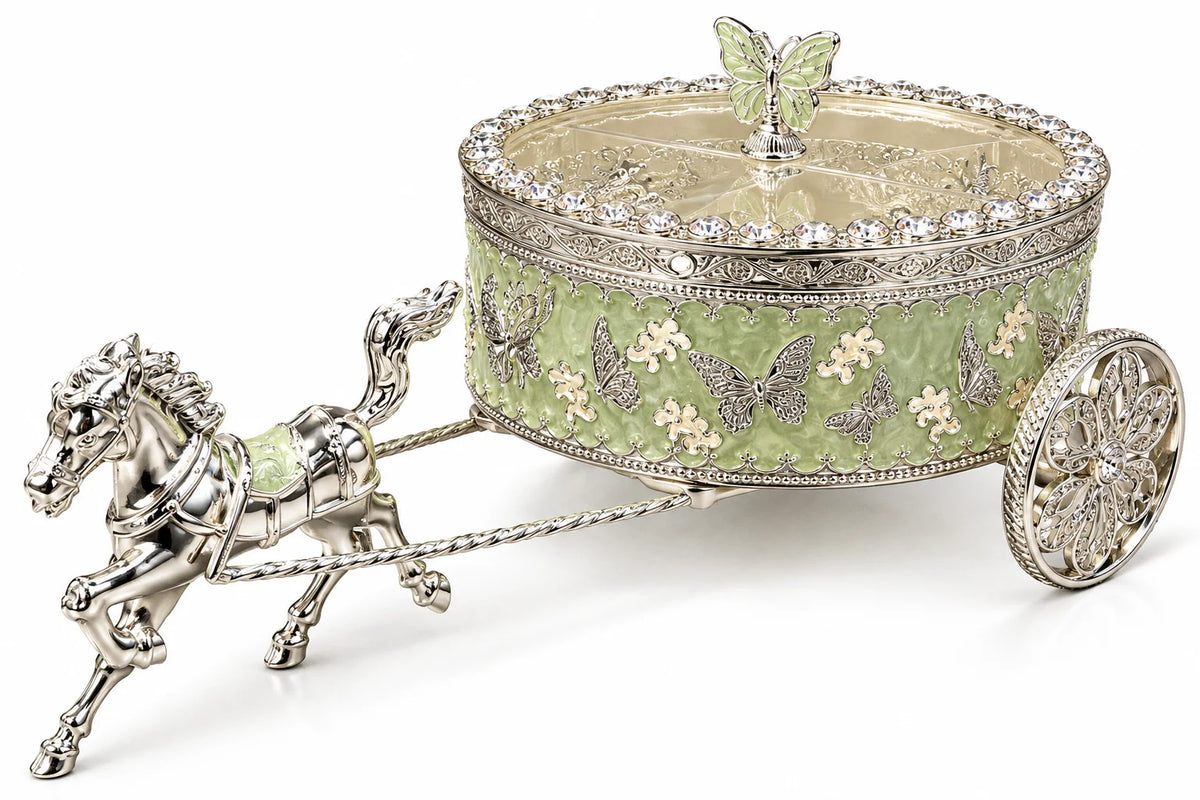 Green Horse Carriage Decorative Jewellery Box with Silver Finish