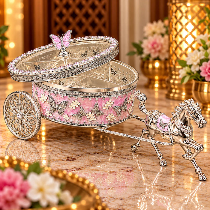 Pink Horse Carriage Decorative Jewellery Box with Silver Finish
