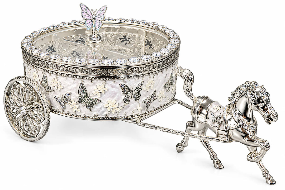 White Horse Carriage Decorative Jewellery Box with Silver Finish