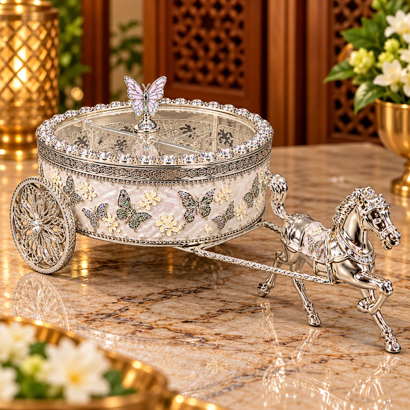 White Horse Carriage Decorative Jewellery Box with Silver Finish