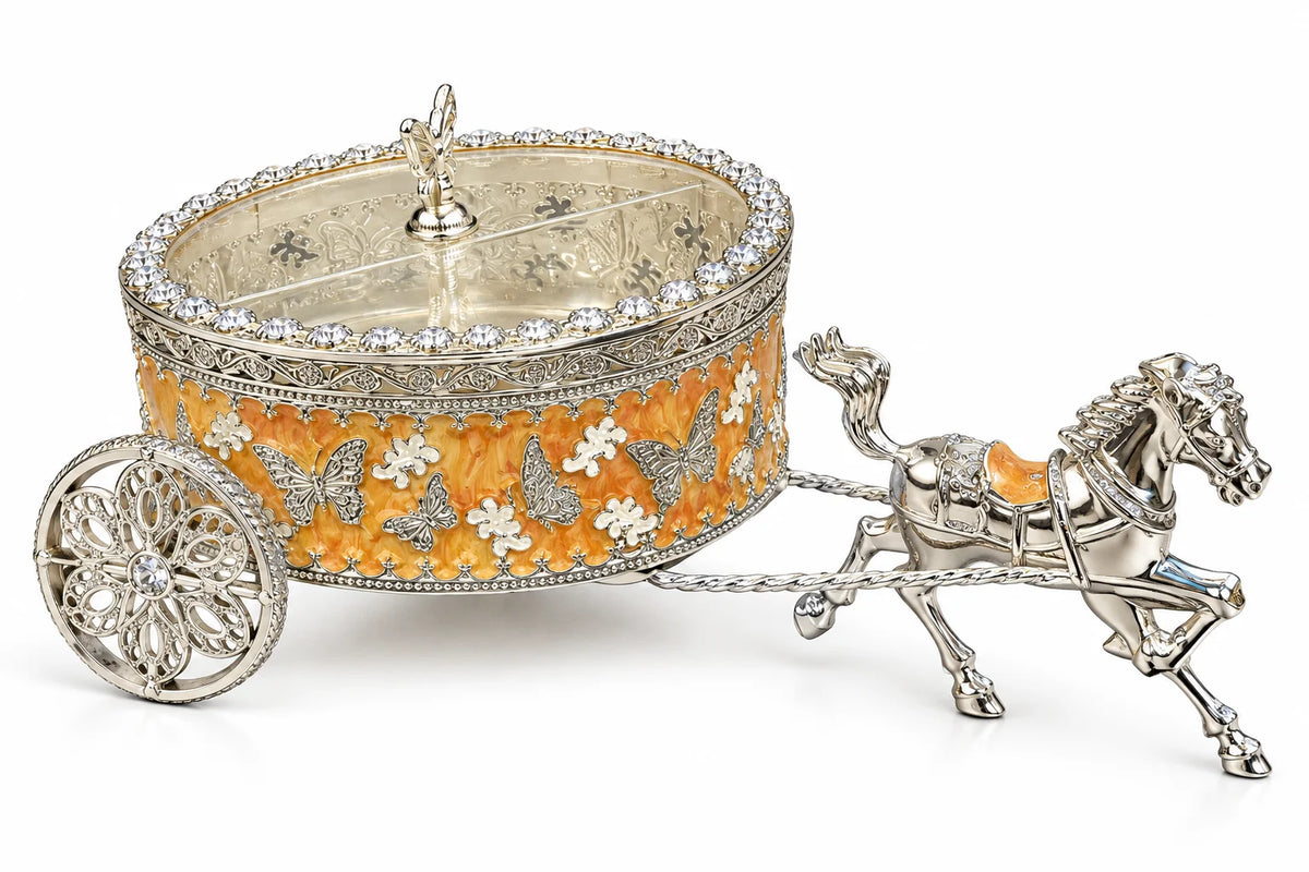 Yellow Horse Carriage Decorative Jewellery Box with Silver Finish