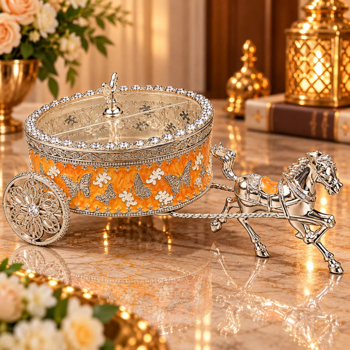 Yellow Horse Carriage Decorative Jewellery Box with Silver Finish