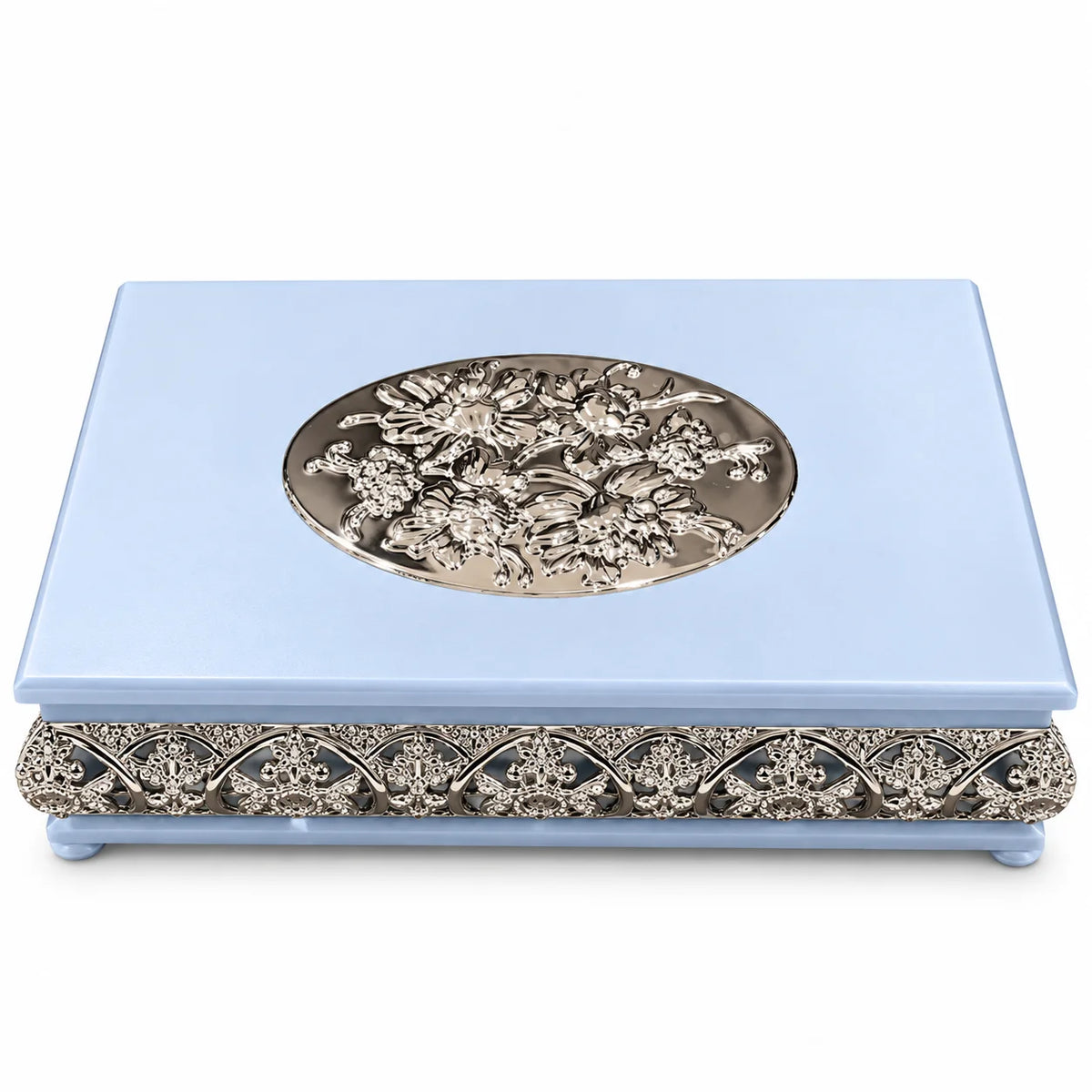 Blue Decorative Jewellery Box with Silver Floral Embossed Design