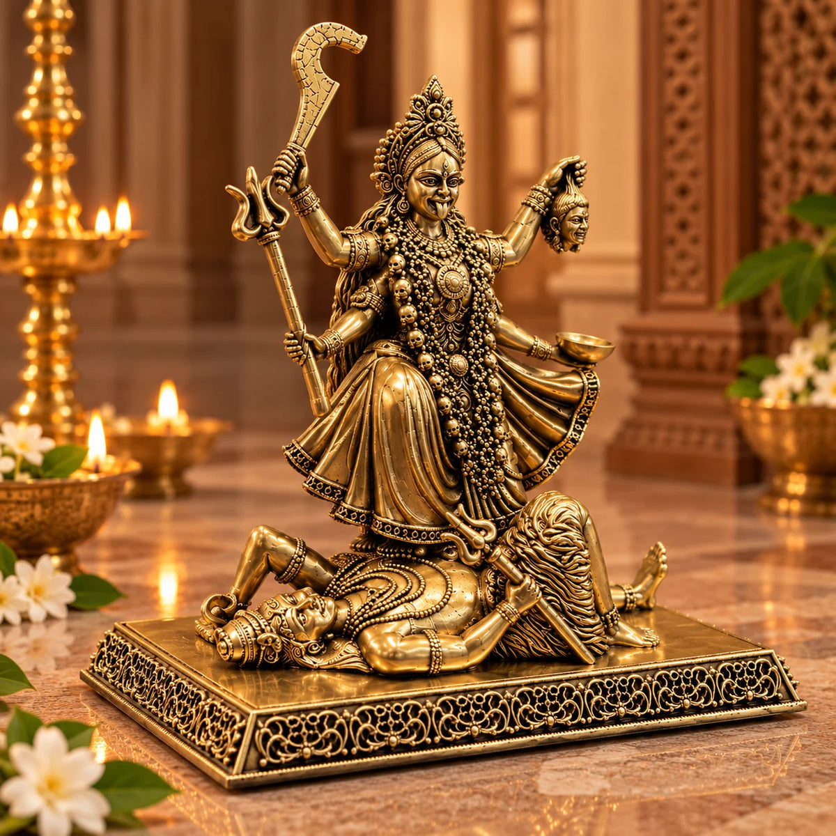 Antique Gold Kali Mata Idol Statue – Traditional Hindu Religious Decor