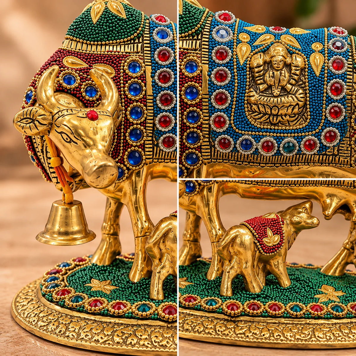 Kamdhenu Cow & Calf Statue | Traditional Indian Decorative Idol for Pooja & Home Décor