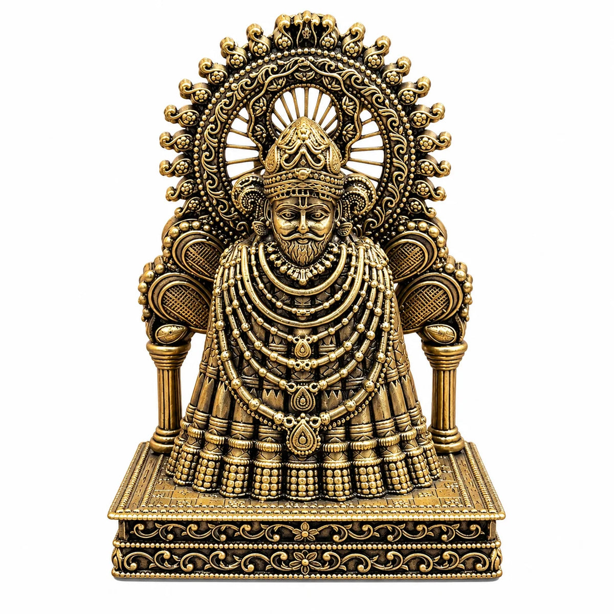 Antique Brass Khatu Shyam Ji Statue with Ornate Decorative Throne