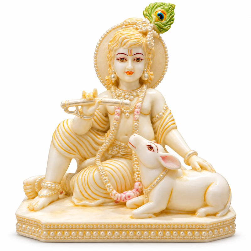 Krishna Flute Statue with Cow