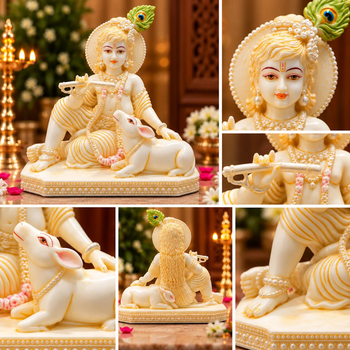 Krishna Flute Statue with Cow | Lord Krishna Ji Idol