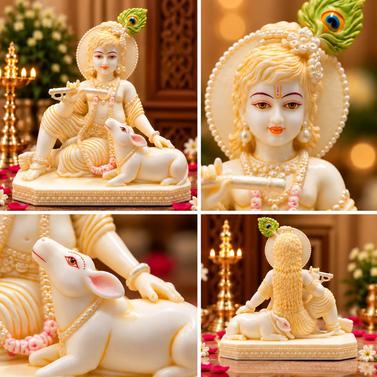 Krishna Flute Statue with Cow | Lord Krishna Ji Idol