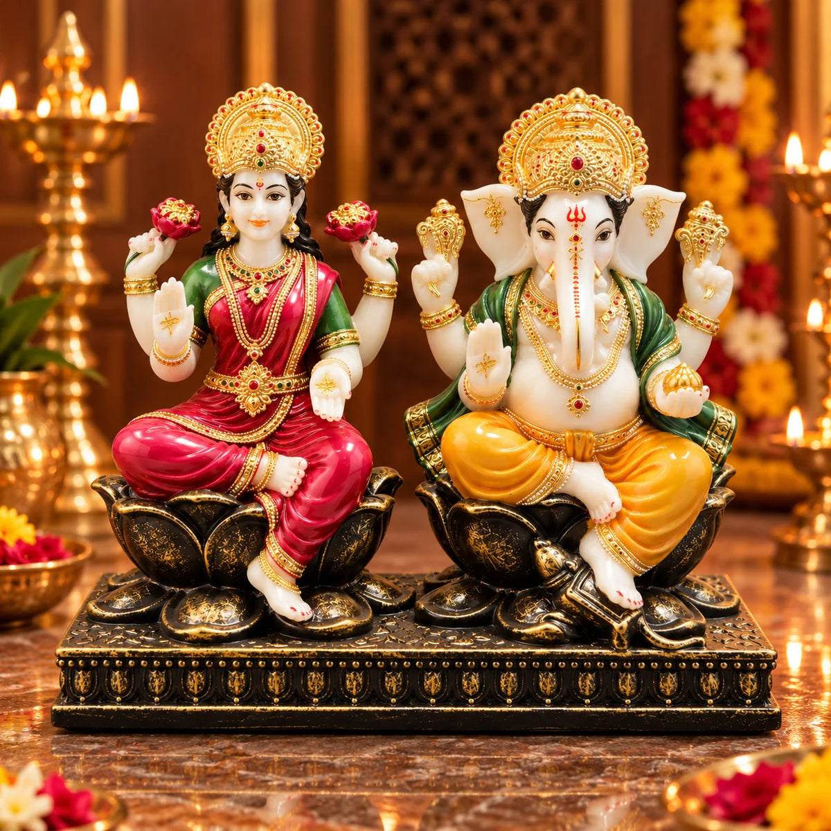 Lakshmi Ganesha Statue | Goddess Lakshmi & Lord Ganesha Idol