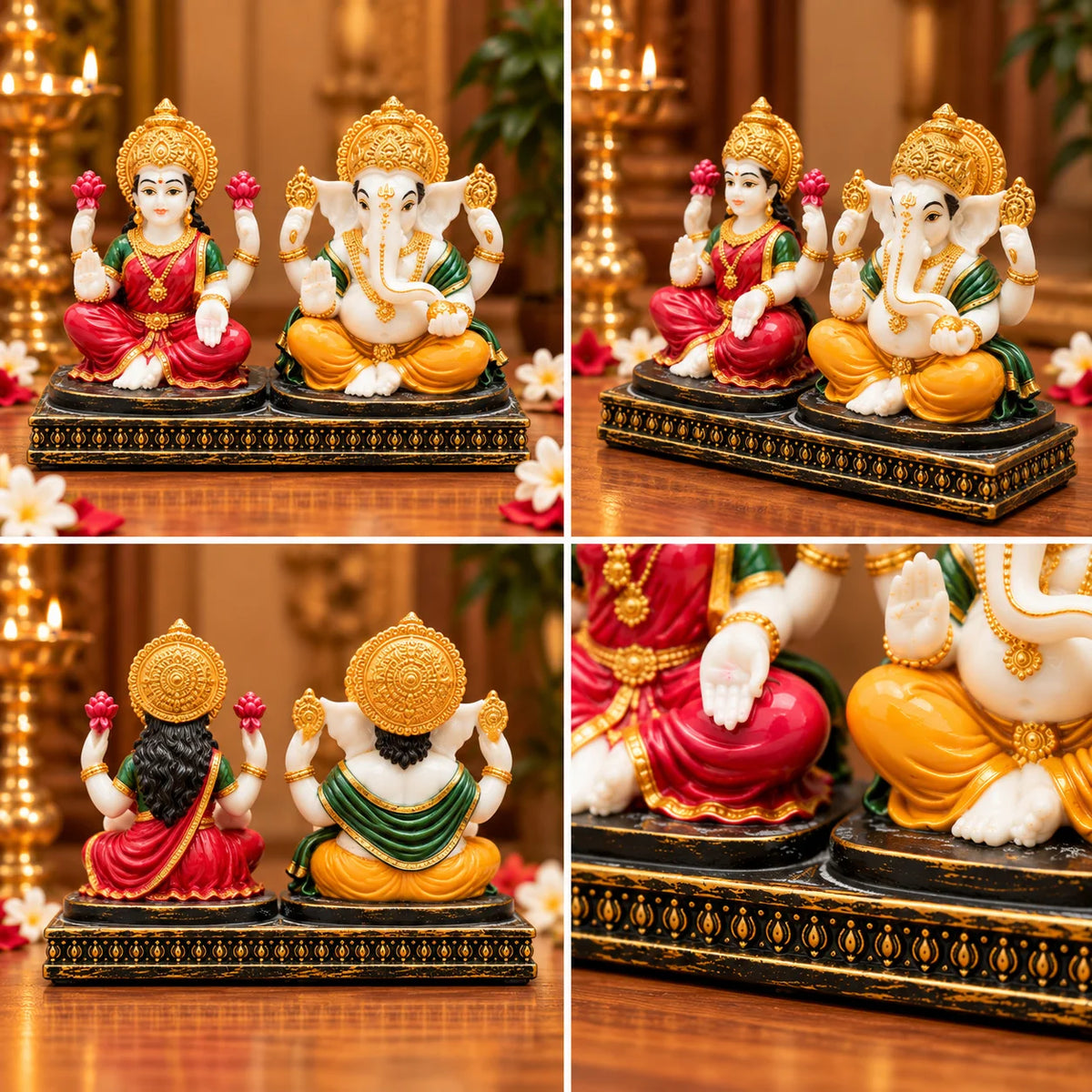 Lakshmi Ganesha Statue with Lotus | Goddess Lakshmi & Lord Ganesha Idol