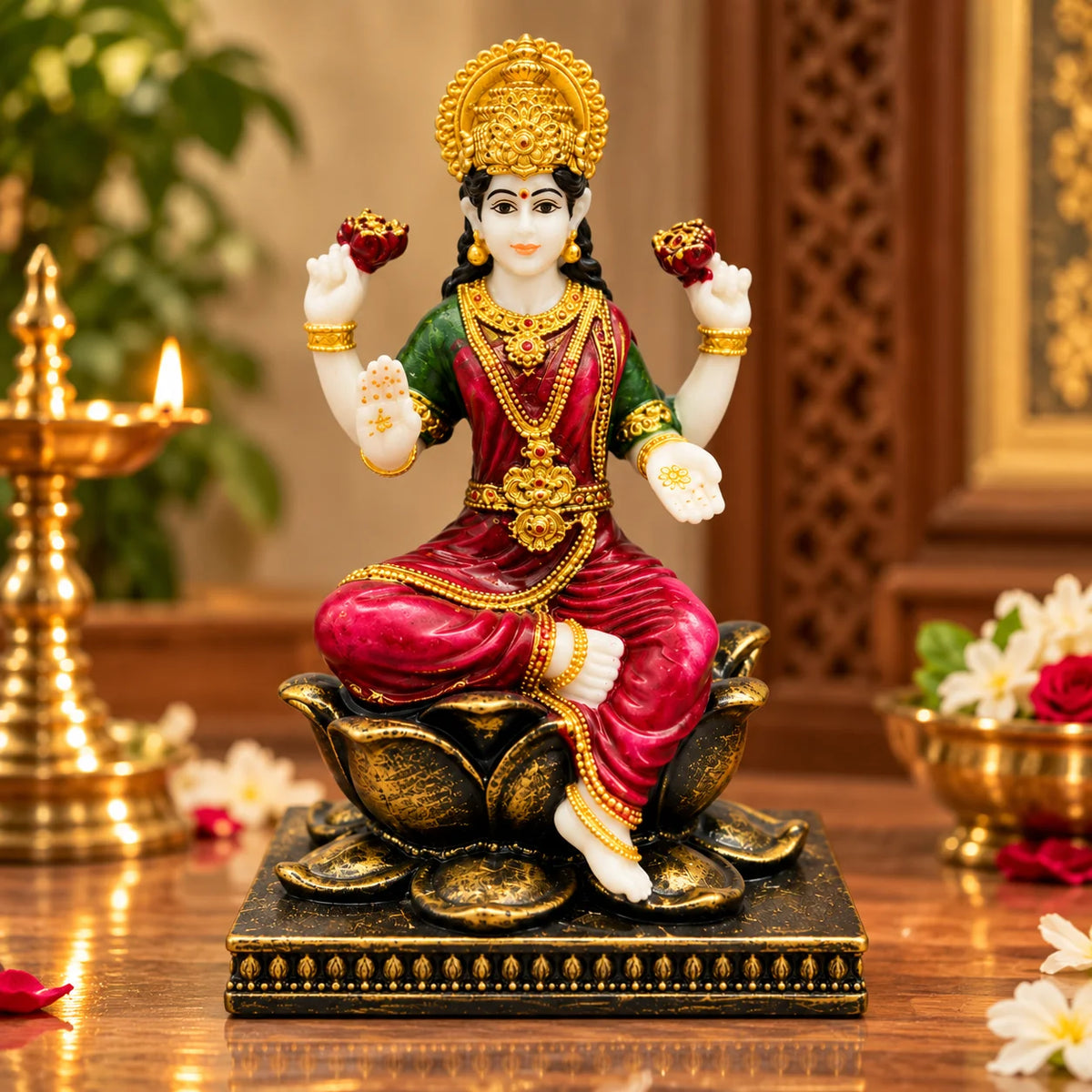 Goddess Lakshmi Statue | Lakshmi Devi Idol with Lotus