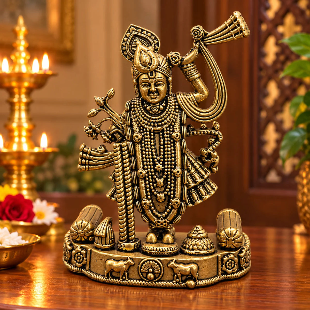 Antique Gold Lord Venkateswara Balaji Statue with Ornate Base