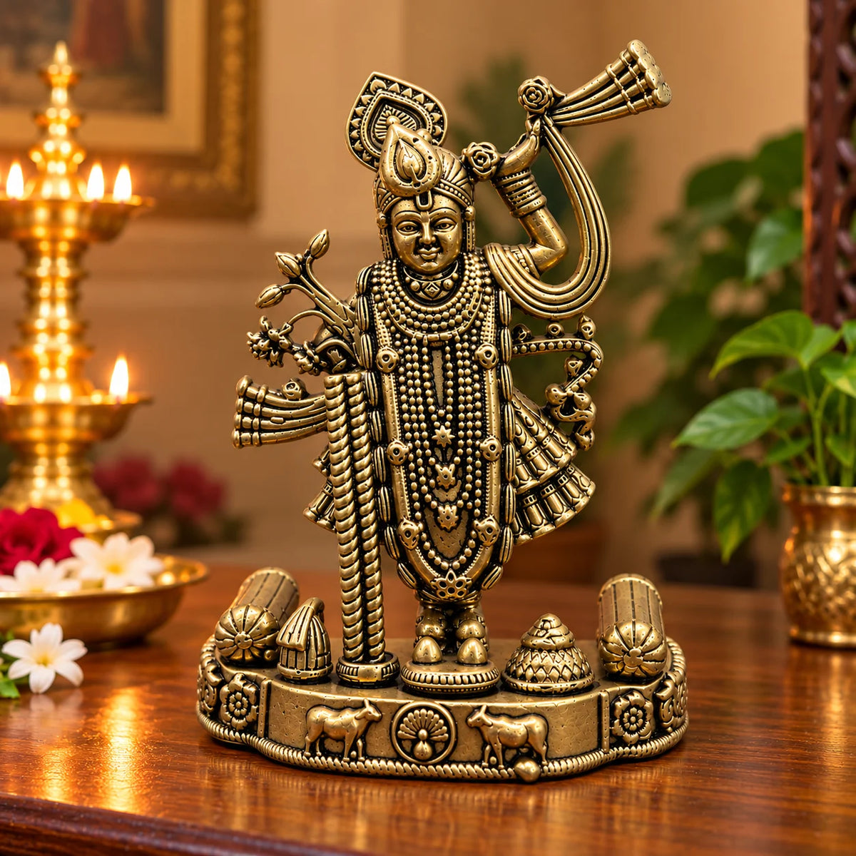 Antique Gold Lord Venkateswara Balaji Statue with Ornate Base