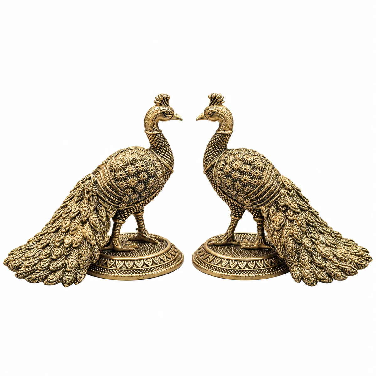 Antique Gold Decorative Peacock Pair – Intricate Traditional Home Décor