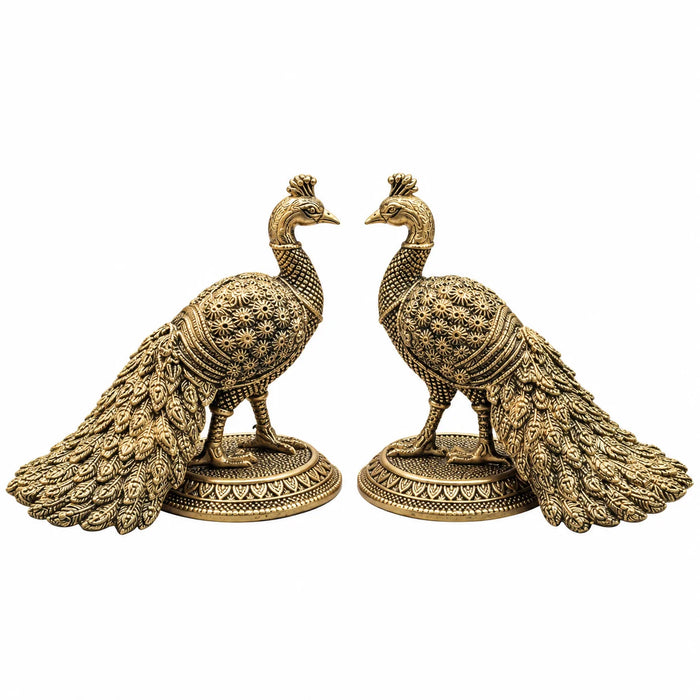 Antique Gold Decorative Peacock Pair – Intricate Traditional Home Décor