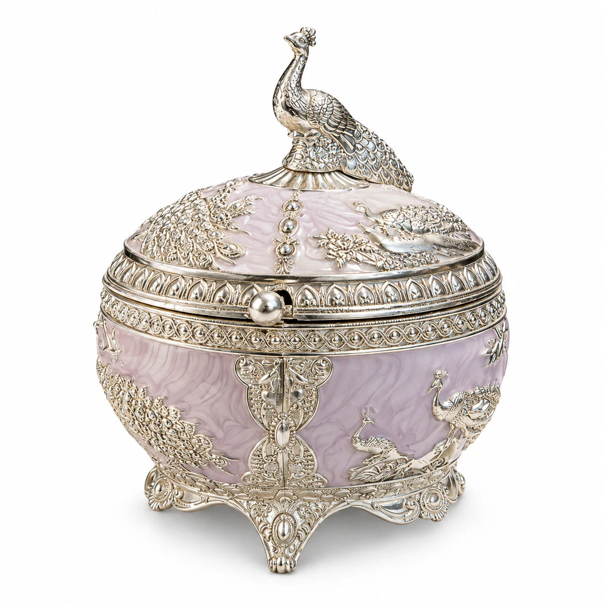 Pink Royal Peacock Decorative Bowl with Lid
