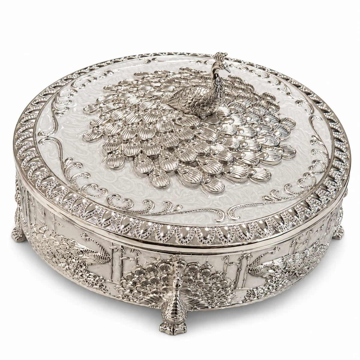 Silver Peacock Decorative Jewellery Box