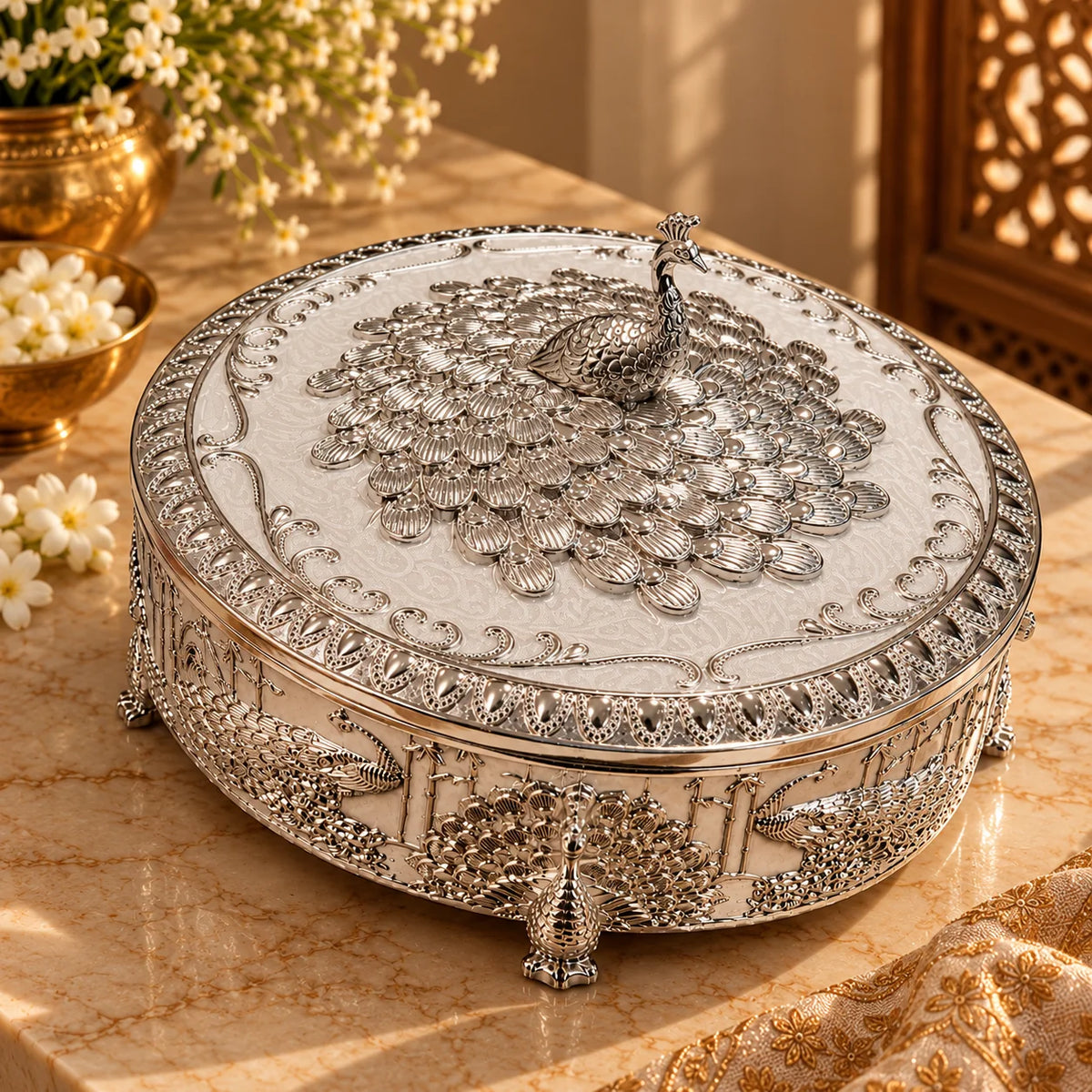 Silver Peacock Decorative Jewellery Box