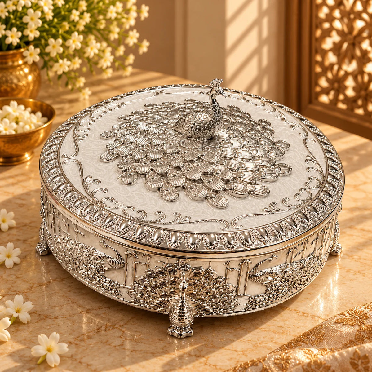 Silver Peacock Decorative Jewellery Box