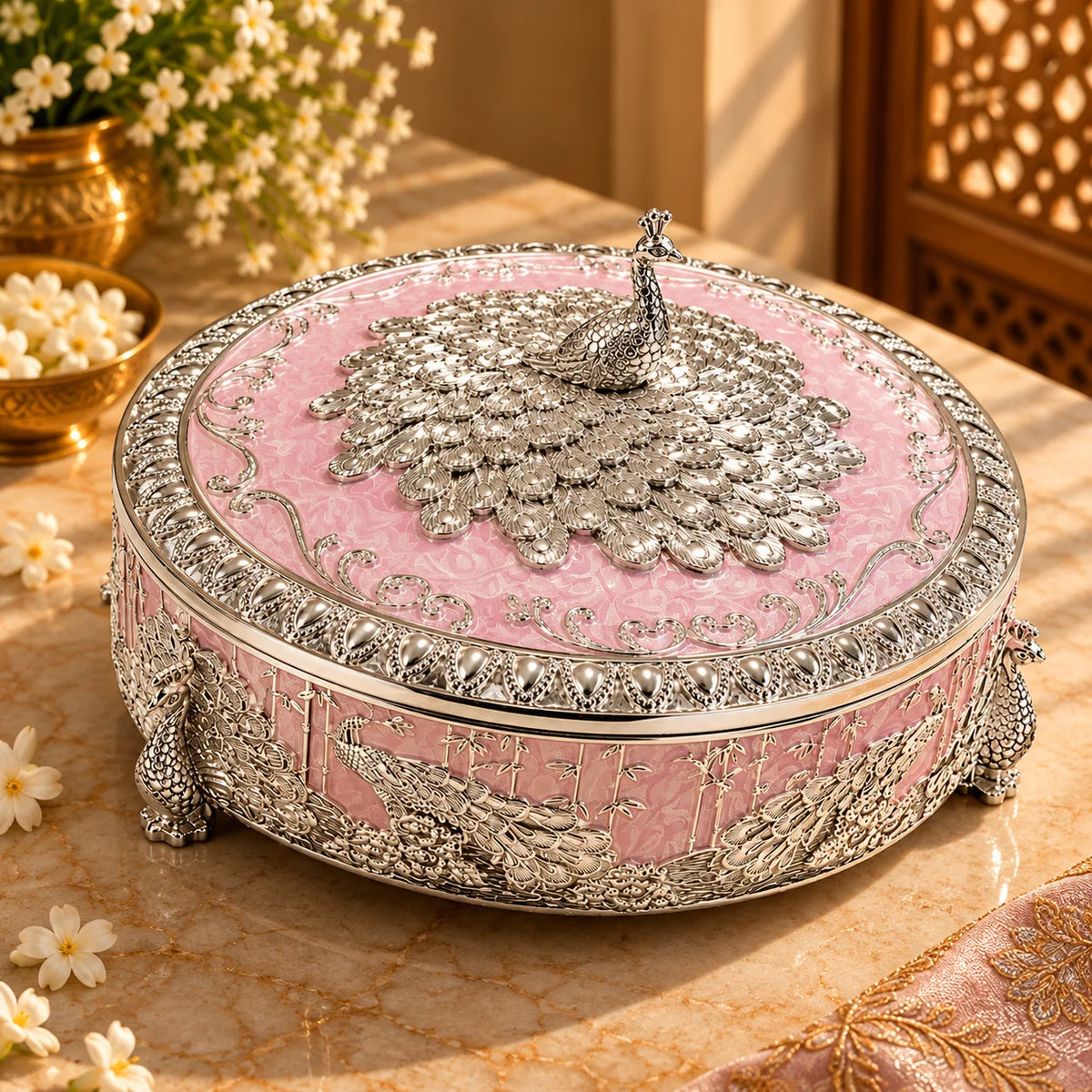 Pink Peacock Decorative Jewellery Box