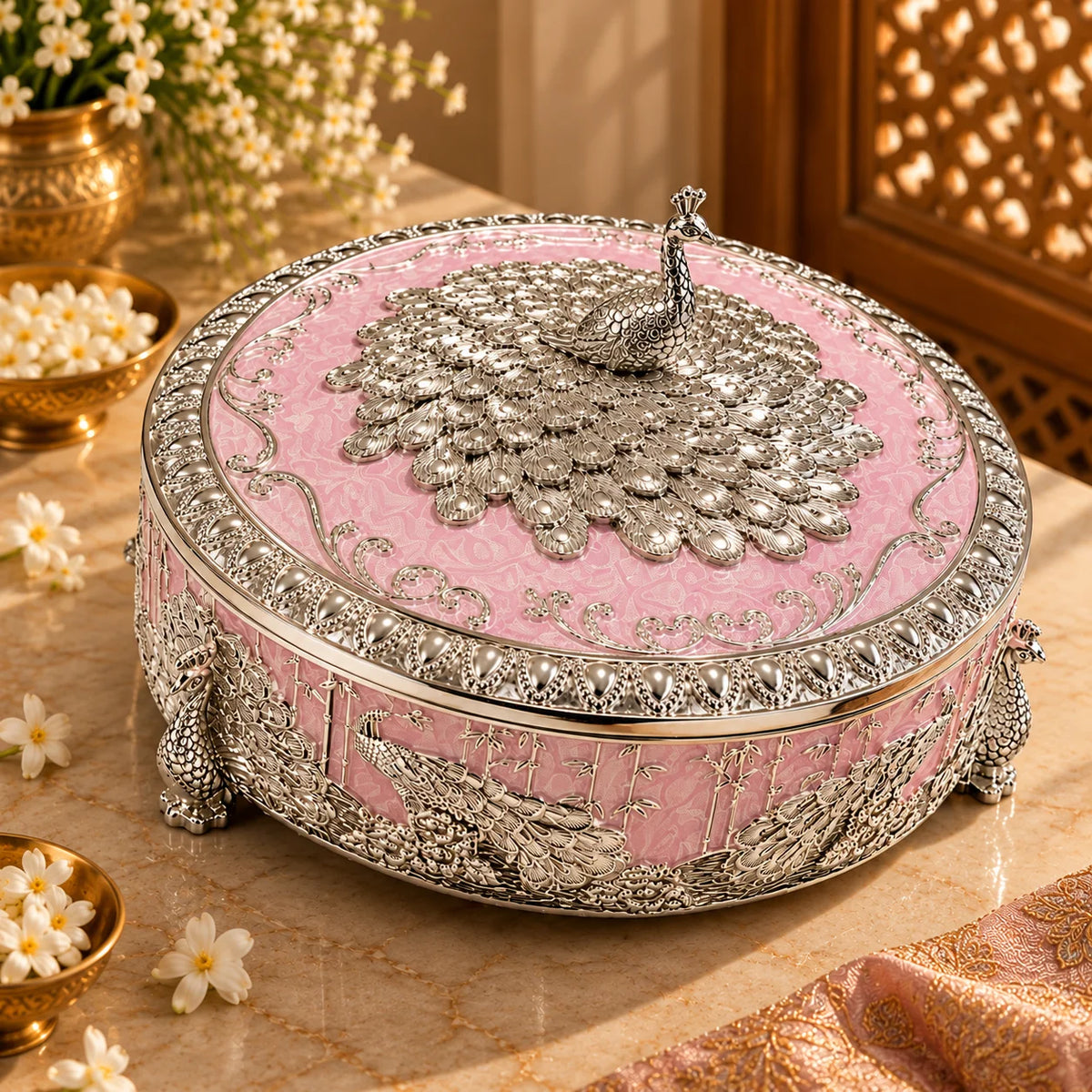 Pink Peacock Decorative Jewellery Box