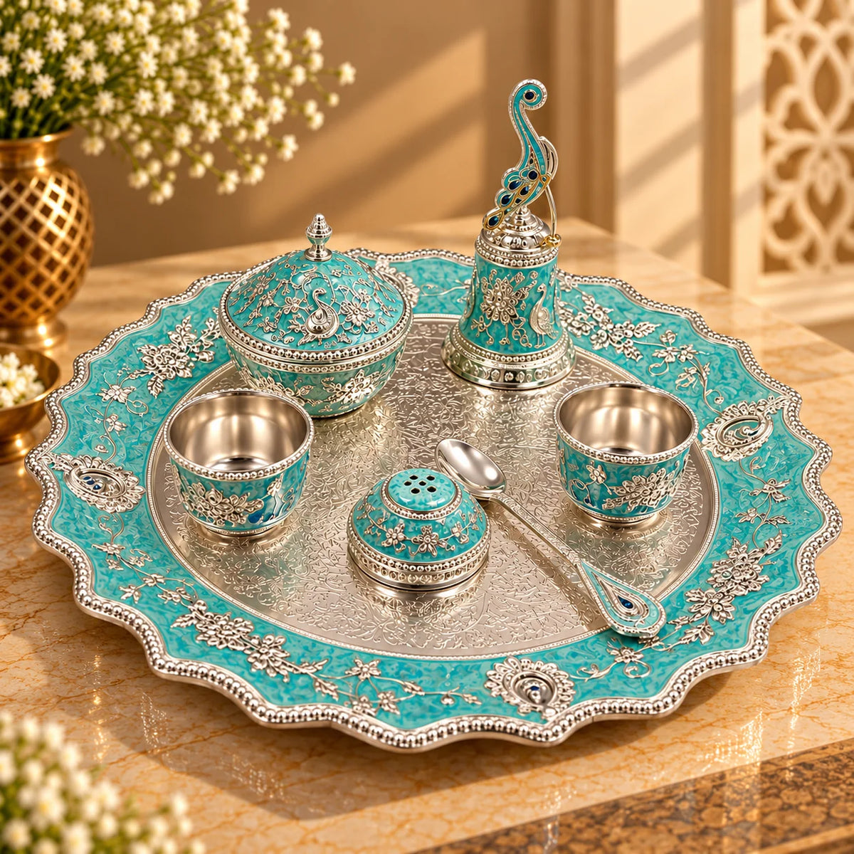 Mint Green Royal Pooja Thali Set