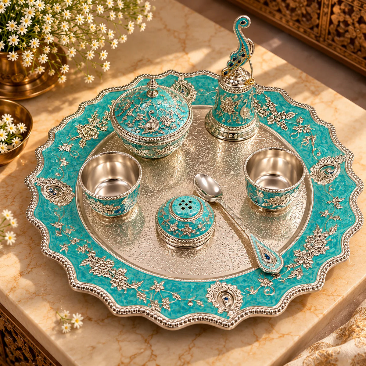 Mint Green Royal Pooja Thali Set