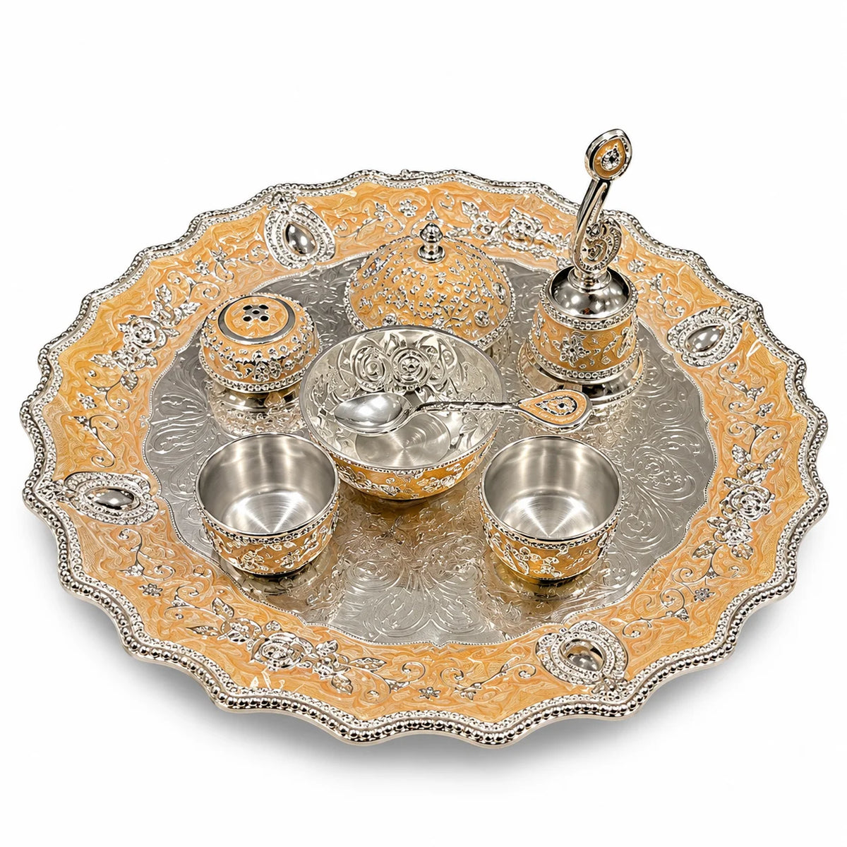 Golden Yellow Royal Pooja Thali Set