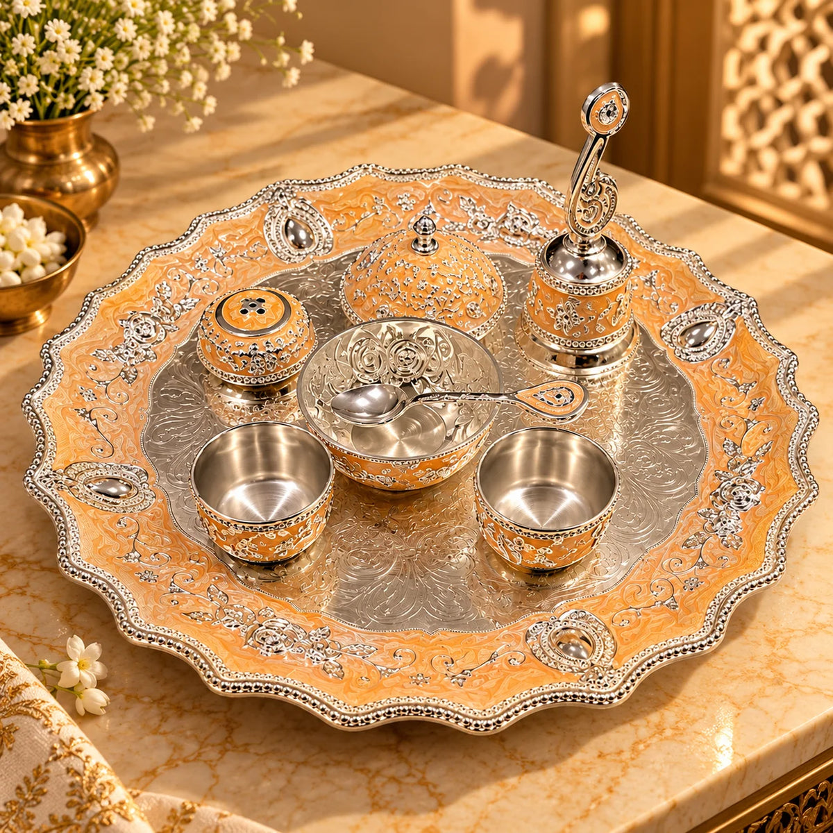 Golden Yellow Royal Pooja Thali Set