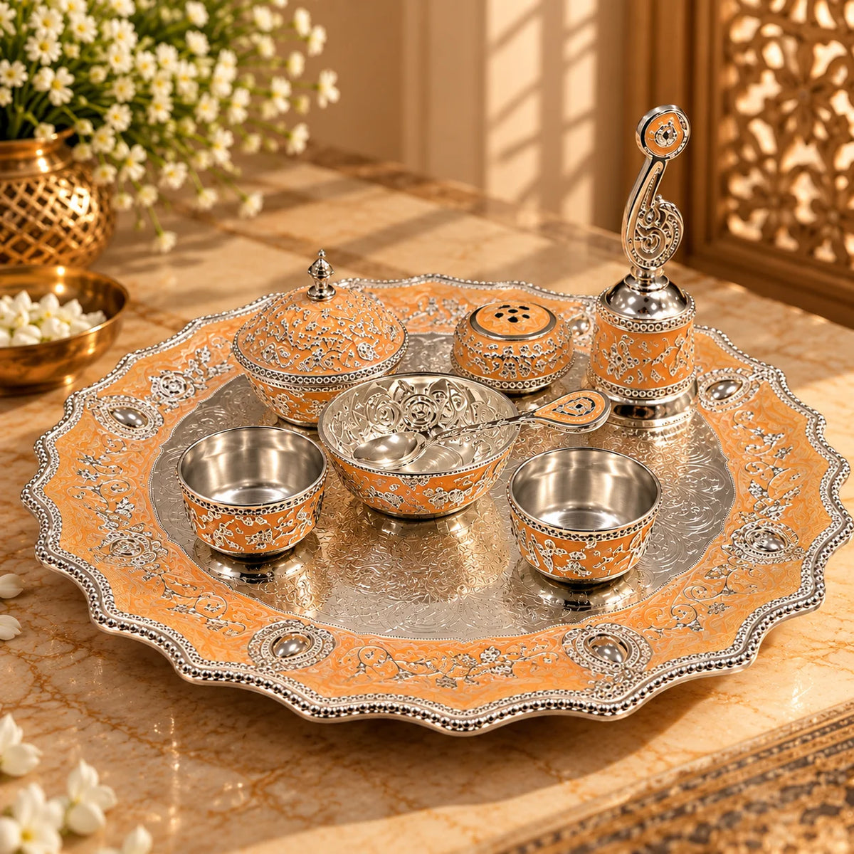 Golden Yellow Royal Pooja Thali Set
