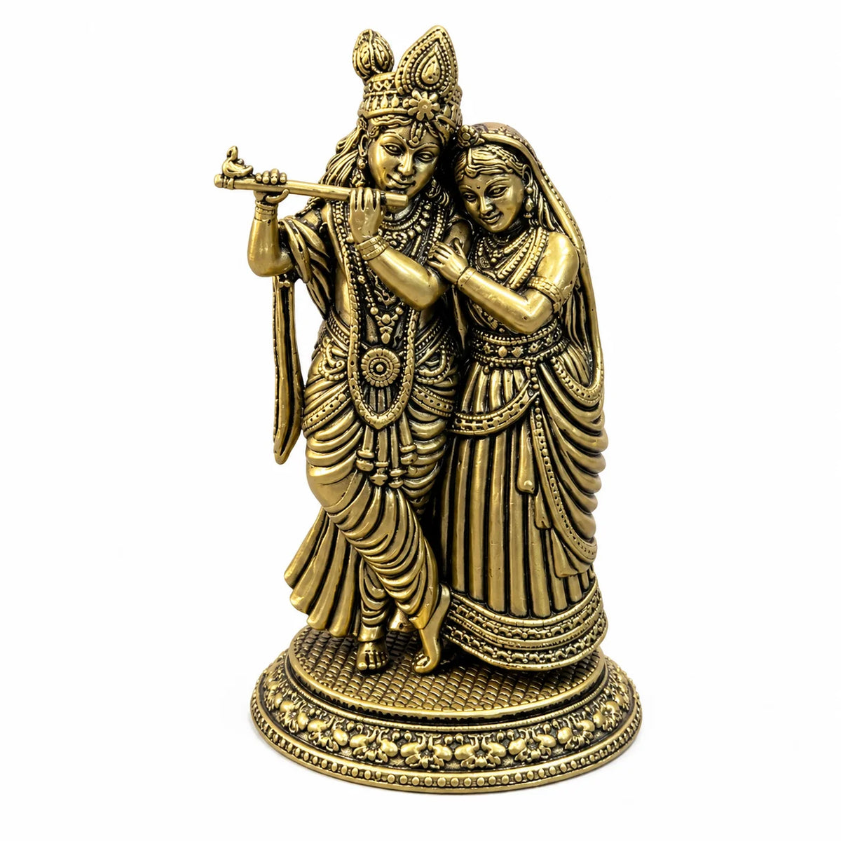 Antique Gold Radha Krishna Showpiece - Traditional Decorative Idol