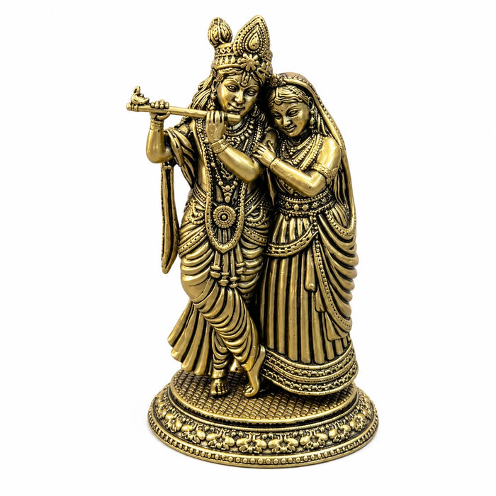 Antique Gold Radha Krishna Showpiece - Traditional Decorative Idol
