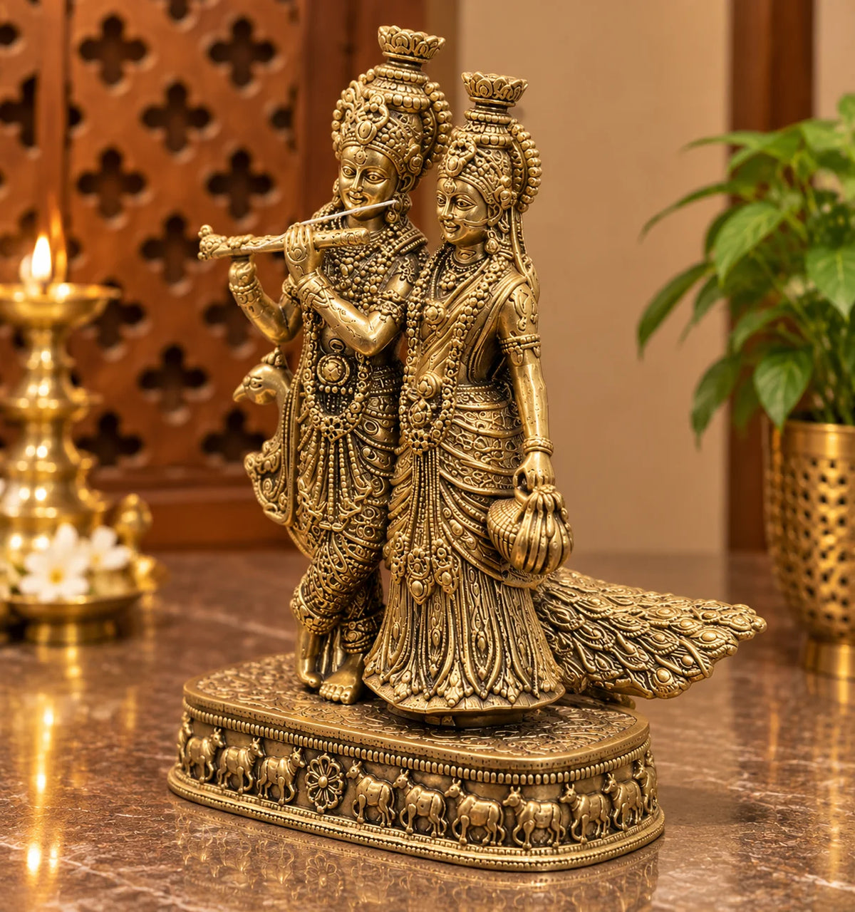 Antique Gold Radha Krishna Showpiece – Traditional Decorative Idol