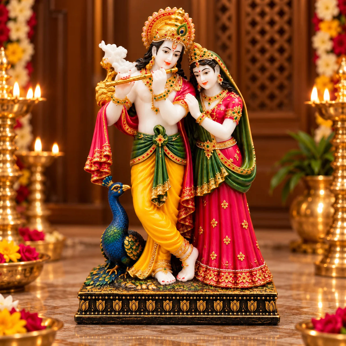 Radha Krishna Statue | Radha Krishna Idol with Peacock
