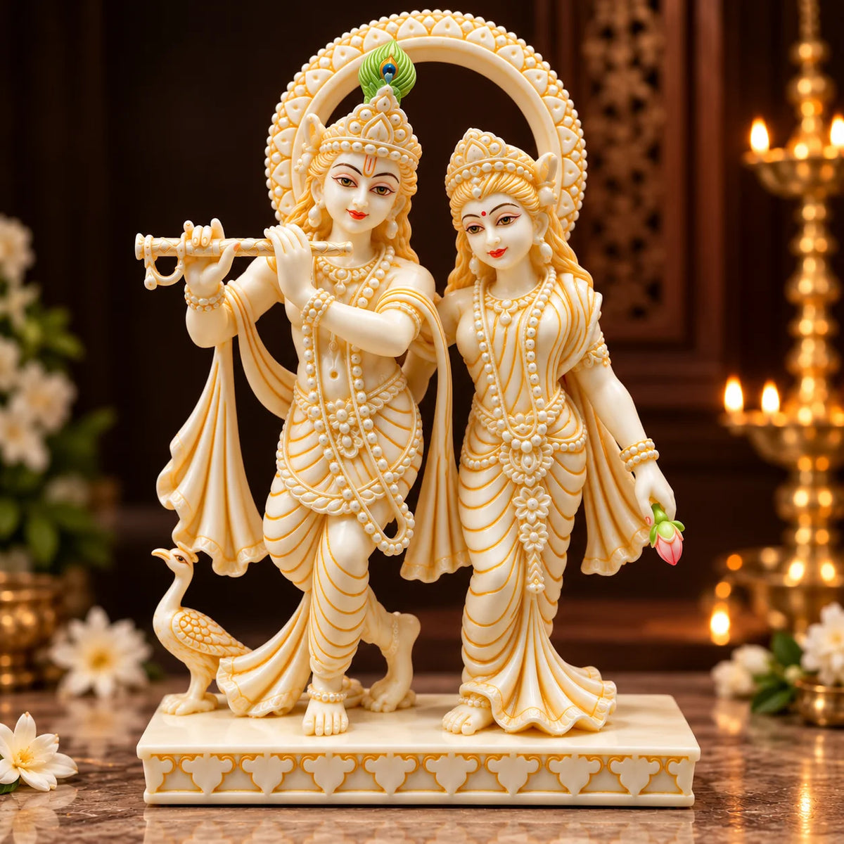 Radha Krishna Statue | Radha Krishna Idol with Peacock Feather