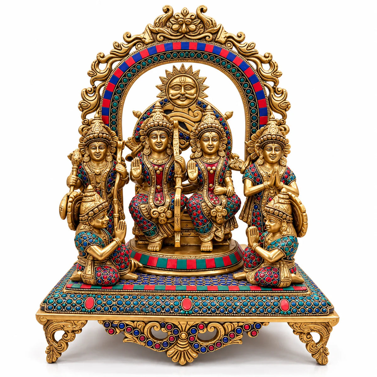 Antique Golden Ram Darbar Statue with Colourful Decorative Arch