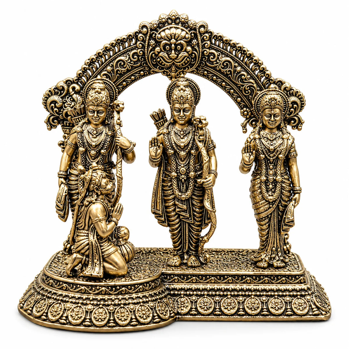 Antique Gold Ram Darbar Statue with Ornate Arch