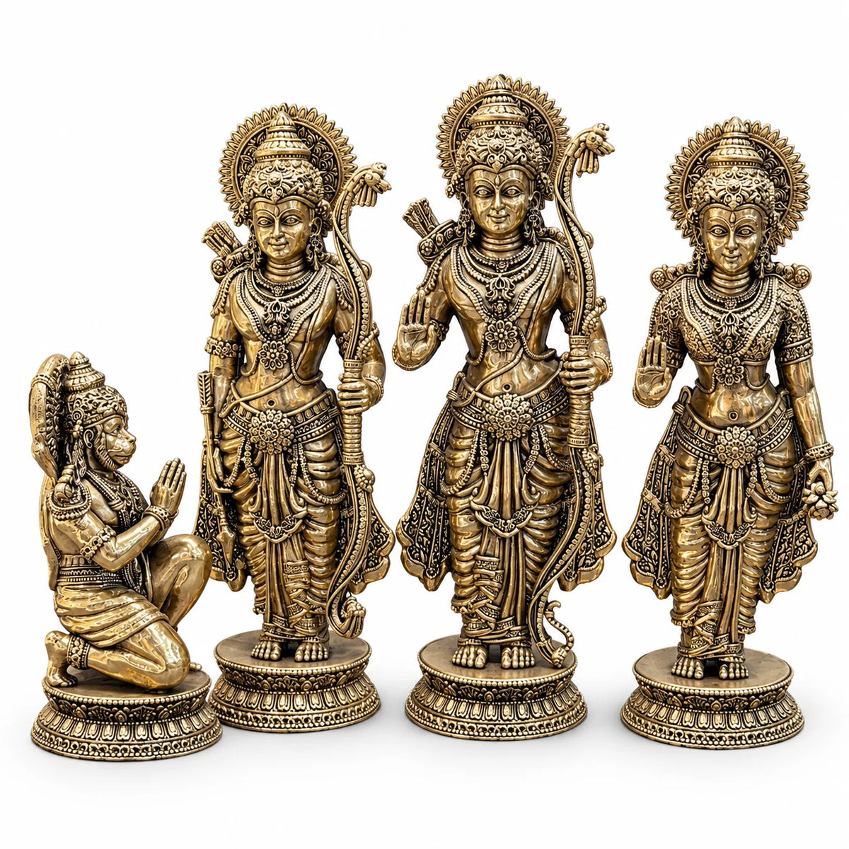 Antique Gold Ram Darbar Idol Set - Lord Ram, Sita, Lakshman and Hanuman
