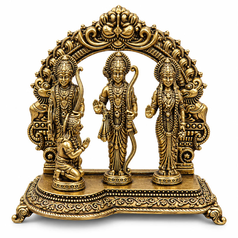 Antique Brass Ram Darbar Statue with Lord Rama, Goddess Sita, Lakshman & Hanuman