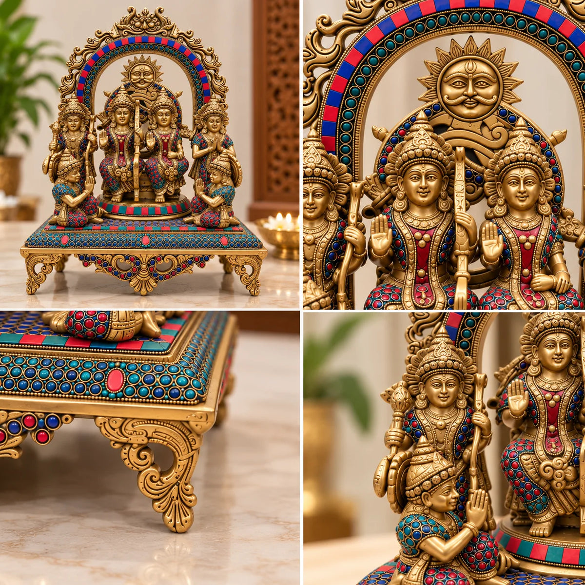 Antique Golden Ram Darbar Statue with Colourful Decorative Arch