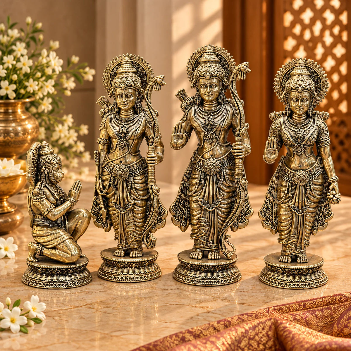 Antique Gold Ram Darbar Idol Set - Lord Ram, Sita, Lakshman and Hanuman